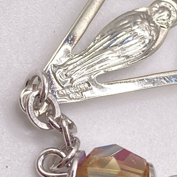 Vintage Signed “BLI” Bliss Sterling Silver And Peach AB Glass Beads Rosary - Picture 7 of 10